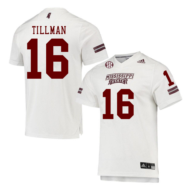 Men #16 Zakari Tillman Mississippi State Bulldogs College Football Jerseys Stitched Sale-White - Click Image to Close